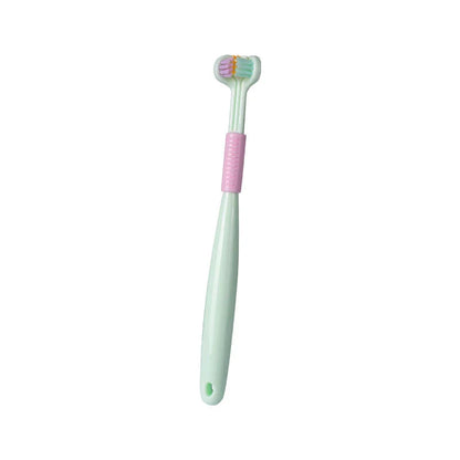 Soft bristle toothbrush with 3-sided brush head for thorough dental cleaning