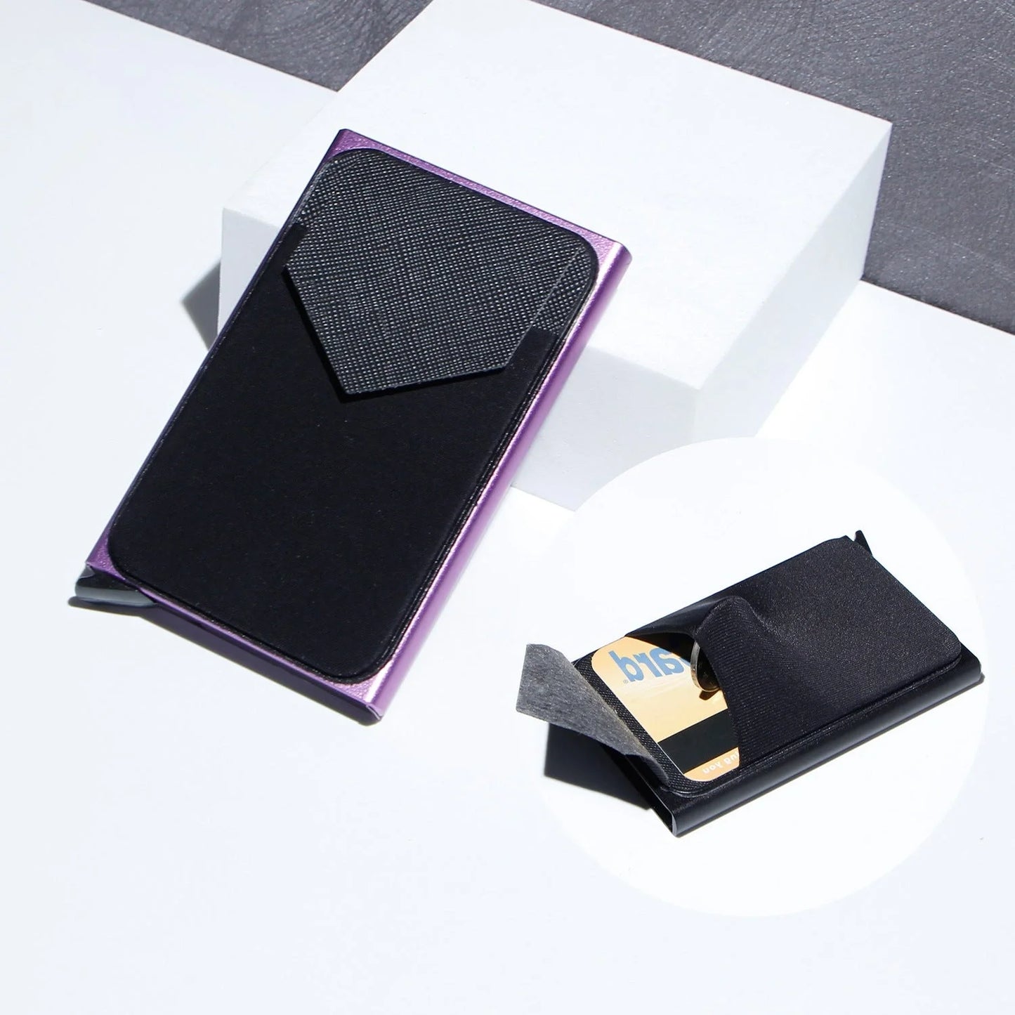 Aluminium alloy anti-theft multi card holder with lycra cloth strap in various colours