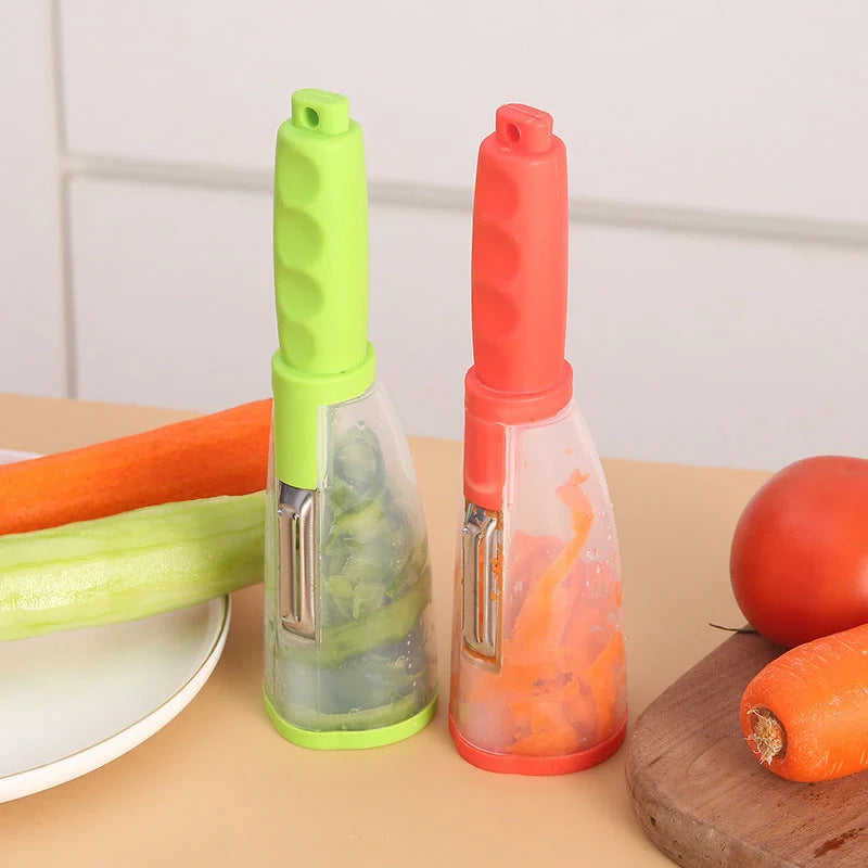 Stainless steel peeler with built-in rubbish bin for clean kitchen peeling