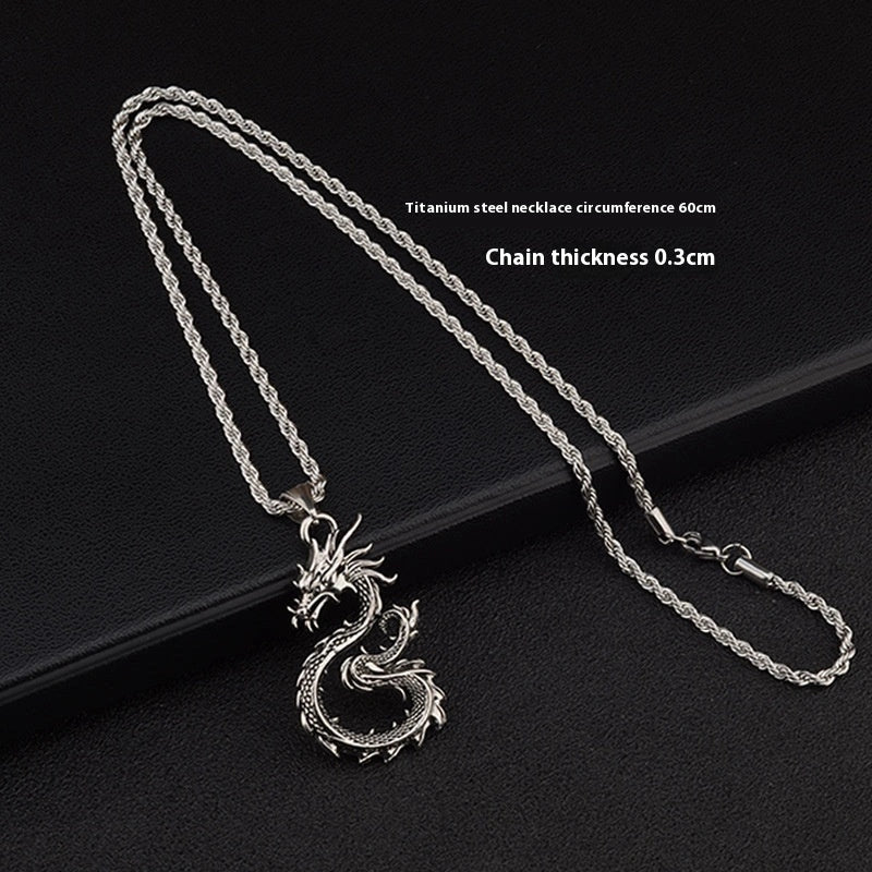 Stylish dragon sword pendant necklace with paved black colour and large hemp flowers chain, a premium accessory for men and boys