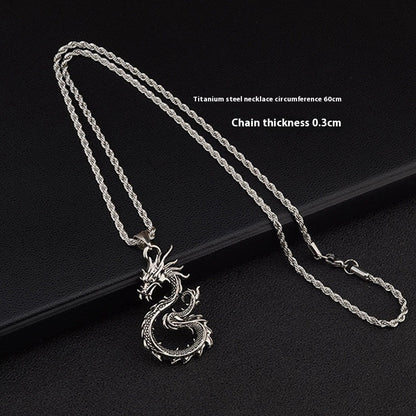 Stylish dragon sword pendant necklace with paved black colour and large hemp flowers chain, a premium accessory for men and boys