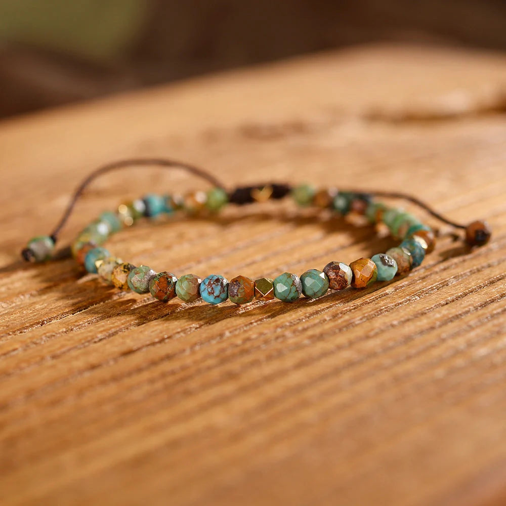 Adjustable Natural African Turquoise Braided Bracelet with vivid colour stones