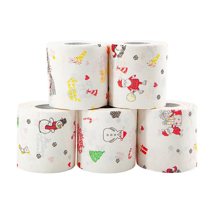 Christmas themed toilet roll with Santa Claus and holiday designs