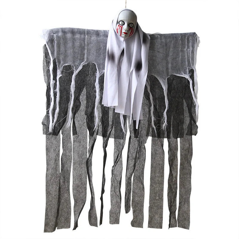 Skeleton Hanging Ghost Halloween Decoration floating eerily in the wind
