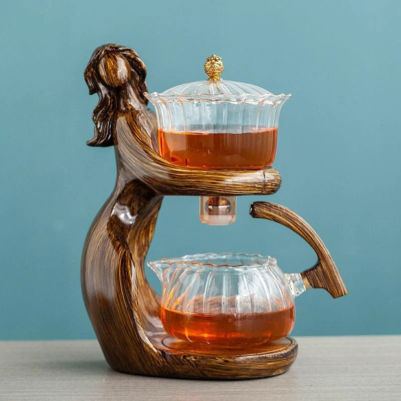 Maid Semi-automatic Tea Set with heat-resistant glass and stainless steel filters