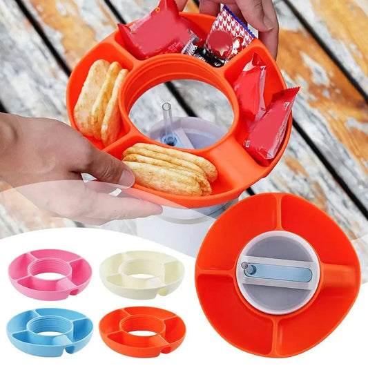 Silicone snack tray with four compartments designed to fit 40 oz tumblers, available in various colors