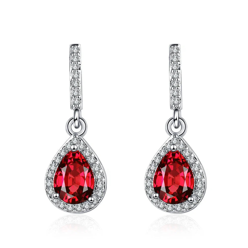 Drop shape ear studs with micro inlaid zircon stones in white gold colour finish
