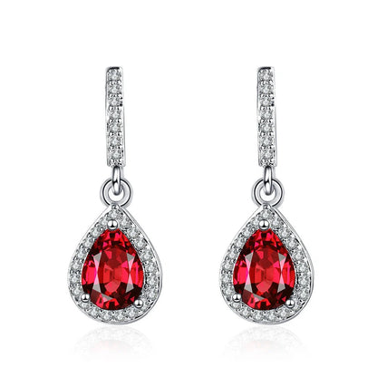 Drop shape ear studs with micro inlaid zircon stones in white gold colour finish