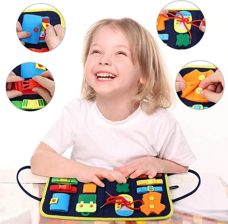Children's felt busy board for dressing and buttoning skills development