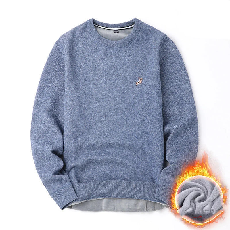 Men's navy blue velvet thickened winter sweater, regular fit, 100% polyester
