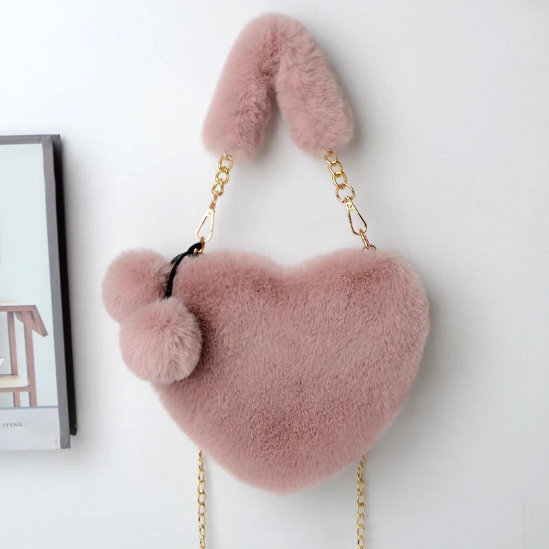 Love Bags Soft Plush Heart-Shaped Handbag for Women in various colours