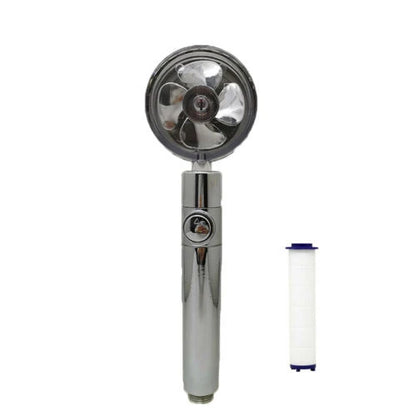 Modern minimalist high-pressure shower head with on/off switch and water-saving technology