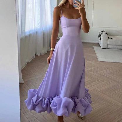 Fashionable chiffon dress with floral design, adjustable straps, and flowing A-line silhouette