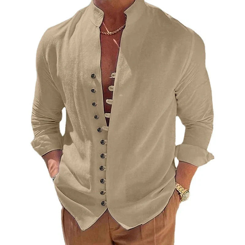 Cotton and linen loose long sleeve shirt in various colours