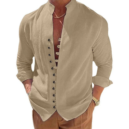 Cotton and linen loose long sleeve shirt in various colours