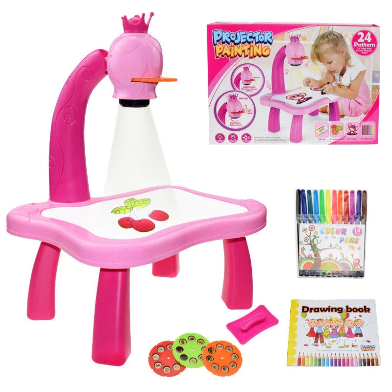 Children's magnetic projection drawing board with music function in blue and pink