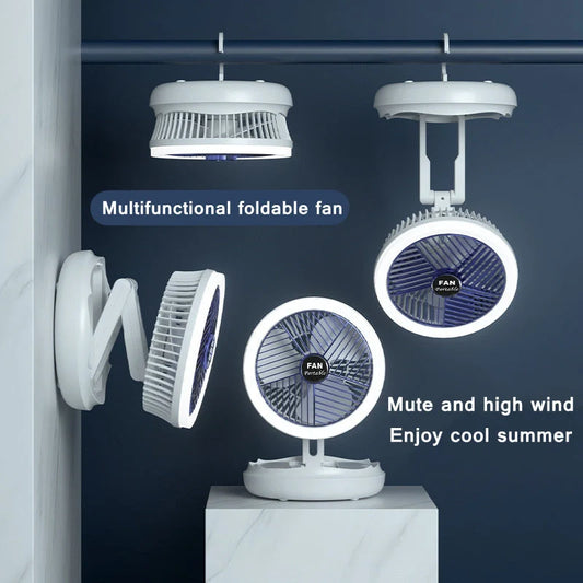 USB charging foldable table fan with LED light and adjustable speed settings