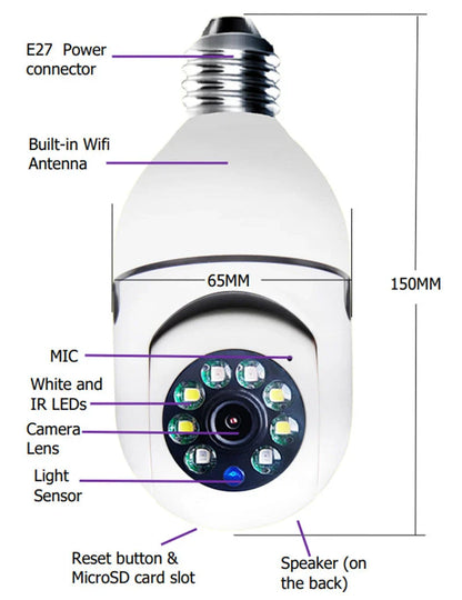Smart 1080P Wi-Fi Bulb Camera with 4X Zoom, Smooth Pan and Tilt, Automatic Motion Tracking, and Night Vision