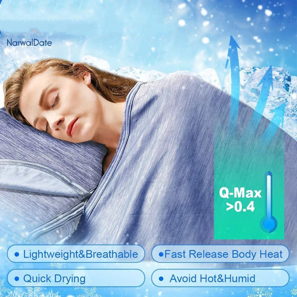 A premium polyester cooling blanket with innovative Japanese cooling fibers that provides refreshing temperature regulation for a comfortable sleep experience
