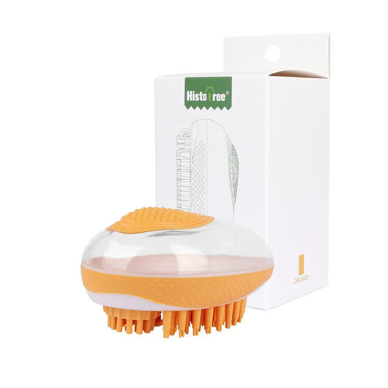 Premium pet grooming brush with soft silicone bristles for bathing and massaging dogs and cats