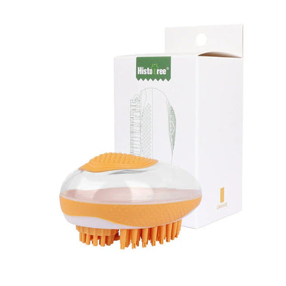 Premium pet grooming brush with soft silicone bristles for bathing and massaging dogs and cats