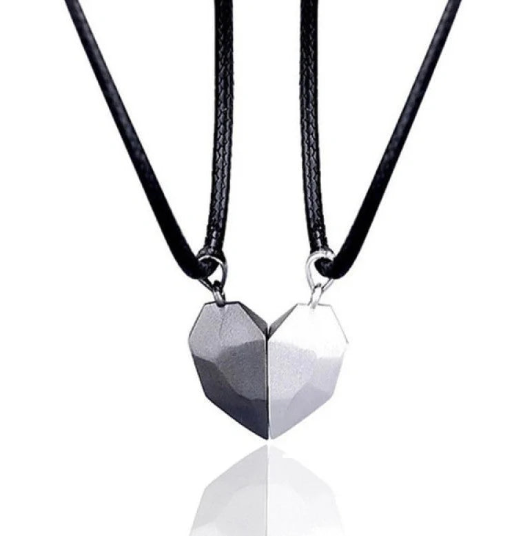 Minimalist gold-plated magnetic heart pendant couple necklace symbolising love and connection.