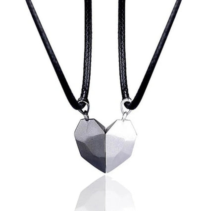 Minimalist gold-plated magnetic heart pendant couple necklace symbolising love and connection.