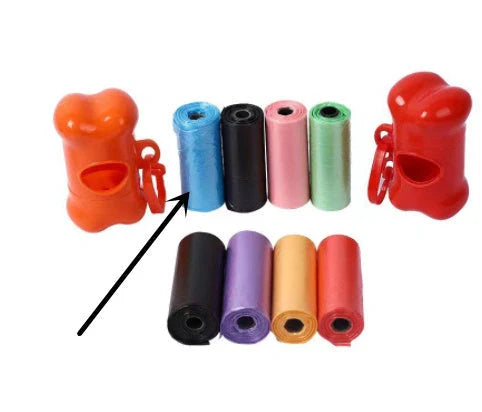Eco-friendly dog poop bags in various colours for pet waste cleanup