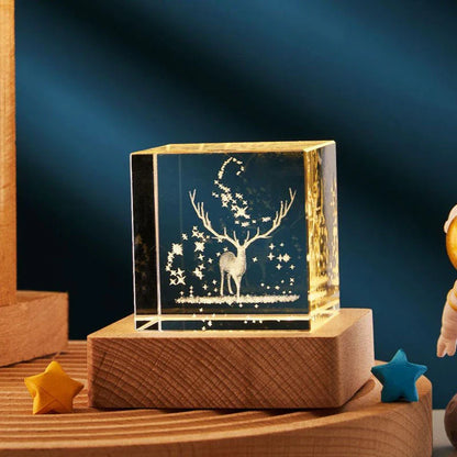 Mesmerizing 3D crystal cube lamp with warm lighting settings, creating a soothing ambiance for home and office decor