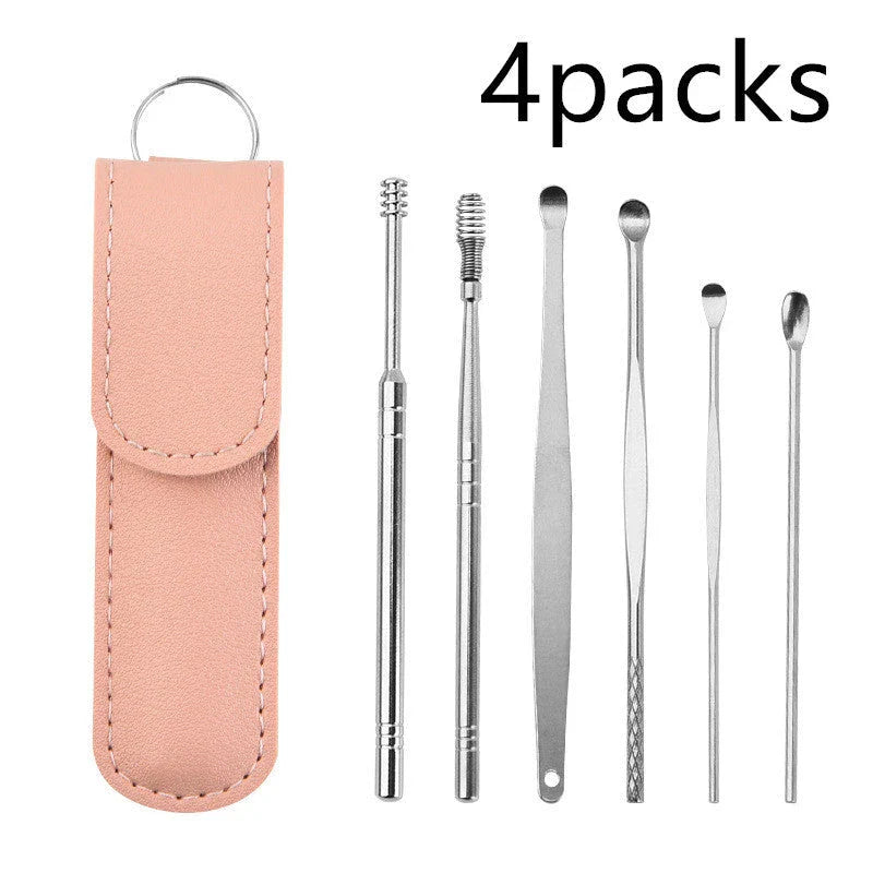Premium stainless steel ear cleaner set with dual-headed spiral design and carrying case