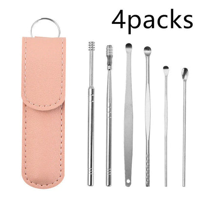 Premium stainless steel ear cleaner set with dual-headed spiral design and carrying case