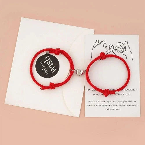 Adjustable nylon love magnetic bracelet with sticky metal heads in various colours