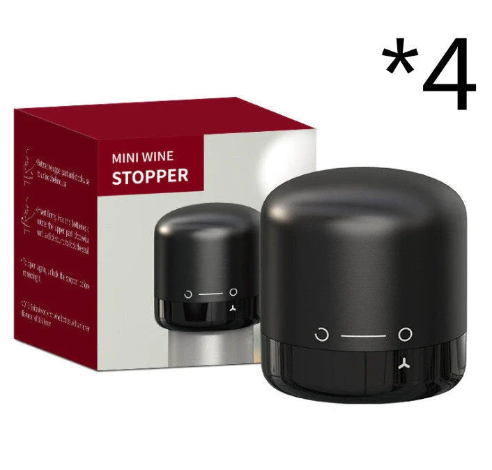 Premium silicone wine and champagne bottle stoppers in black colour, designed to create an airtight seal and lock in freshness