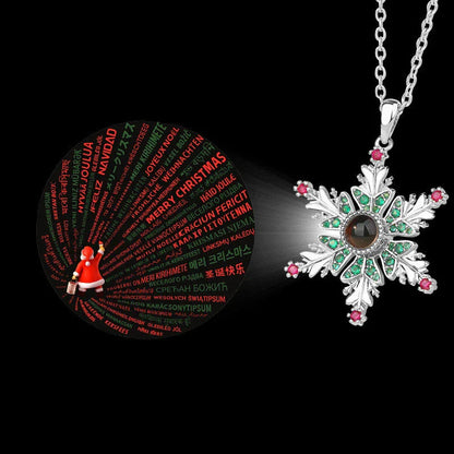 Elegant Snowflake Projection Necklace with Copper Chain and Festive Holiday Design
