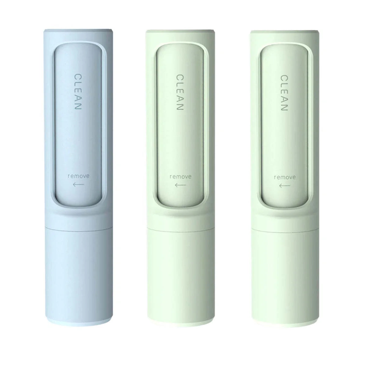 Rotating cylinder electrostatic pet hair remover brush in white, blue, green, and pink