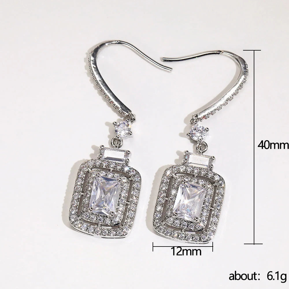 Platinum Princess Square Diamond Zircon Ear Hook in white gold