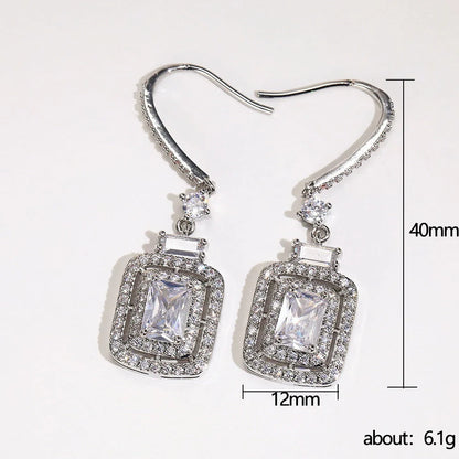 Platinum Princess Square Diamond Zircon Ear Hook in white gold