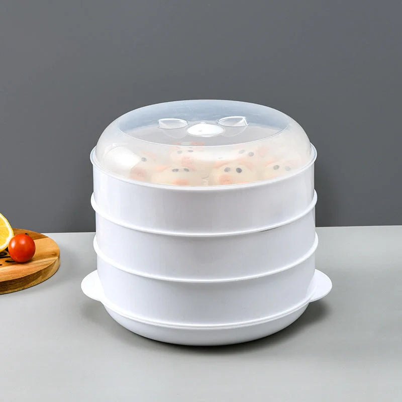 Microwave Steamer Box in white with options for 1, 2, or 3 layers