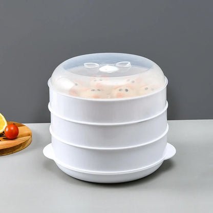 Microwave Steamer Box in white with options for 1, 2, or 3 layers