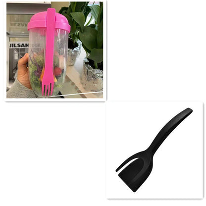 Bento food taper bowl set with fork and sauce cup lid in various colours