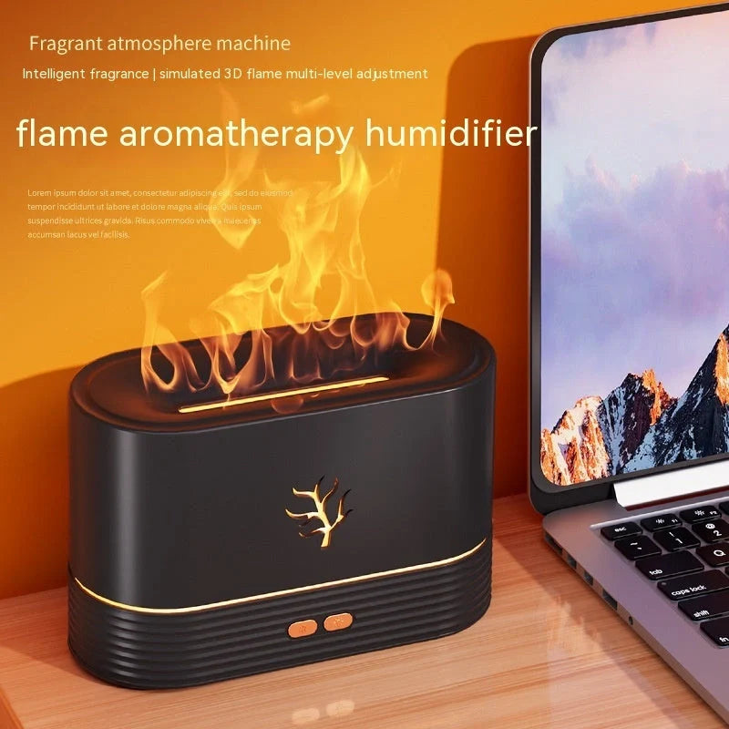 USB Flame Humidifier with aroma diffuser and LED night light in white and black