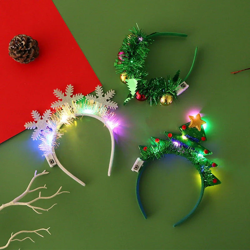 Glowing Christmas hair band with flashing deer horn and snowflake designs