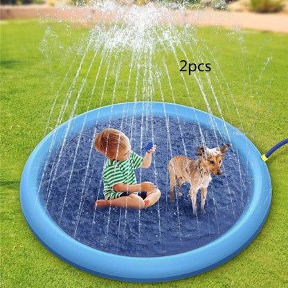 Refreshing splash pad for kids and pets, backyard water play mat with sprinklers