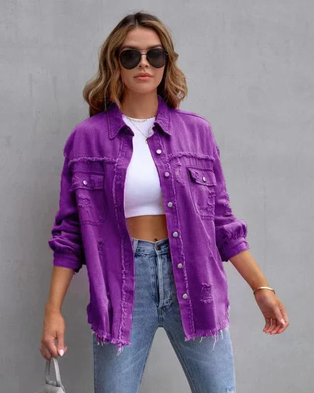 Stylish ripped casual jacket for women in a variety of vibrant colors and sizes
