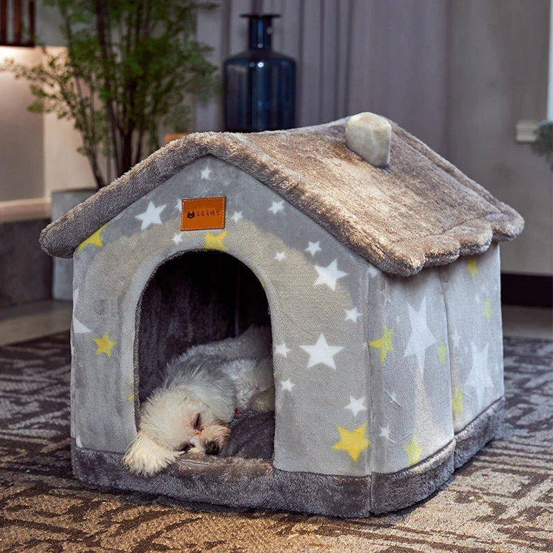 Cozy pet hideaway: Plush, foldable dog house and cat bed in various stylish designs
