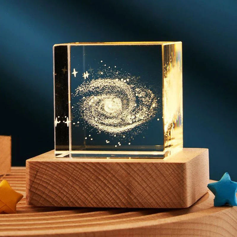 Mesmerizing 3D crystal cube lamp with warm lighting settings, creating a soothing ambiance for home and office decor