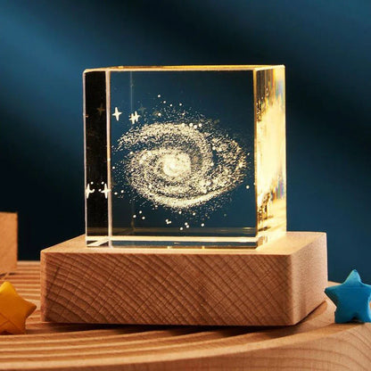 Mesmerizing 3D crystal cube lamp with warm lighting settings, creating a soothing ambiance for home and office decor