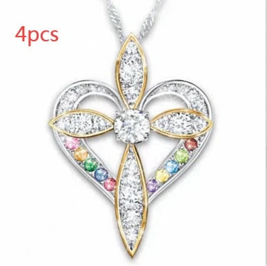 Elegant heart-shaped cross pendant necklace with adjustable chain, perfect for unisex wear.