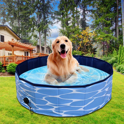 Collapsible dog pool with drain for easy pet bathing and cooling