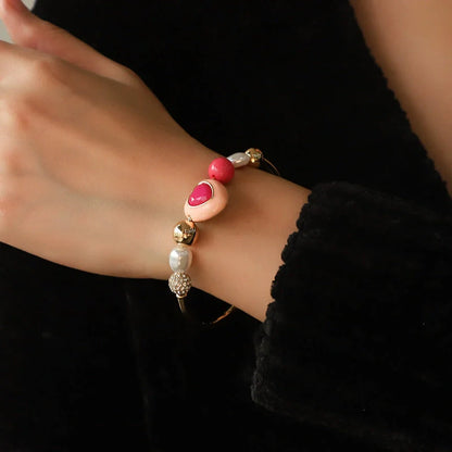 Original Heart Peach Pearl Bracelet and Necklace Set with mother of pearl pendant